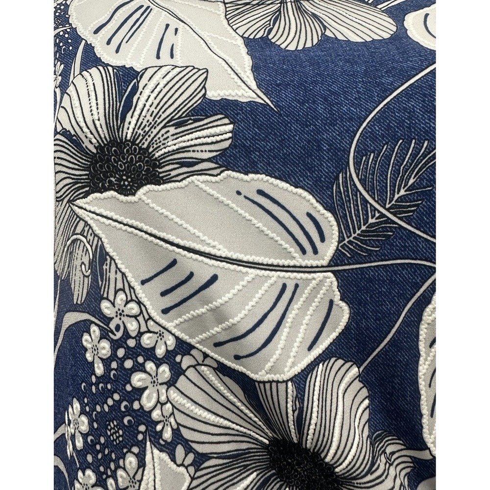 Robbie Bee Dress Women's PM Medium Navy Blue White Hawaiian Floral Stretch Midi - Picture 8 of 11